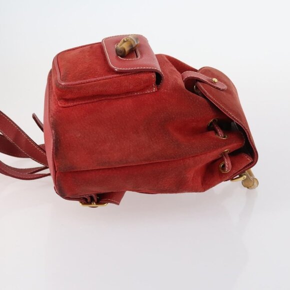 GUCCI Bamboo Backpack Suede Red Gold Auth - Picture 5 of 16